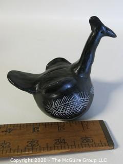 Hand Made Black Clay Pottery Bird Figure. In the style of Barro Negro Pottery of Oaxaca, Mexico. Measures approximately 4" x 4"