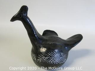 Hand Made Black Clay Pottery Bird Figure. In the style of Barro Negro Pottery of Oaxaca, Mexico. Measures approximately 4" x 4"