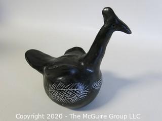 Hand Made Black Clay Pottery Bird Figure. In the style of Barro Negro Pottery of Oaxaca, Mexico. Measures approximately 4" x 4"