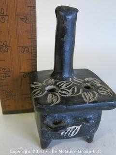 Hand Made Black Clay Pottery Stove Figure. In the style of Barro Negro Pottery of Oaxaca, Mexico. Measures approximately 4 1/2" tall