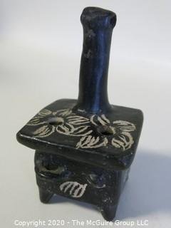 Hand Made Black Clay Pottery Stove Figure. In the style of Barro Negro Pottery of Oaxaca, Mexico. Measures approximately 4 1/2" tall