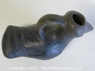 Hand Made Black Clay Pottery Bird Pitcher. In the style of Barro Negro Pottery of Oaxaca, Mexico. Measures approximately 4 1/2" X 6 1/2"