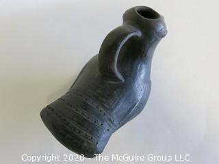 Hand Made Black Clay Pottery Bird Pitcher. In the style of Barro Negro Pottery of Oaxaca, Mexico. Measures approximately 4 1/2" X 6 1/2"