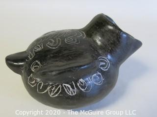 Hand Made Black Clay Pottery Figural Pitcher. In the style of Barro Negro Pottery of Oaxaca, Mexico. Measures approximately 3" x 5"