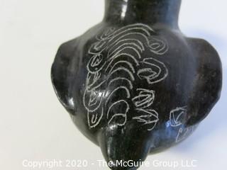 Hand Made Black Clay Pottery Figural Pitcher. In the style of Barro Negro Pottery of Oaxaca, Mexico. Measures approximately 3" x 5"