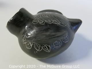 Hand Made Black Clay Pottery Figural Pitcher. In the style of Barro Negro Pottery of Oaxaca, Mexico. Measures approximately 3" x 5"