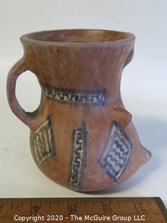 Hand Thrown and Painted Red Clay Pottery Vase. Made in Peru. Measures approximately 4 1/2" X 4 1/2"