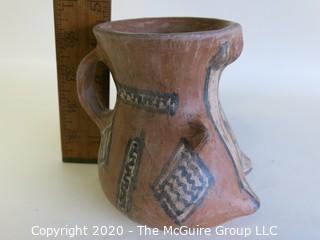 Hand Thrown and Painted Red Clay Pottery Vase. Made in Peru. Measures approximately 4 1/2" X 4 1/2"