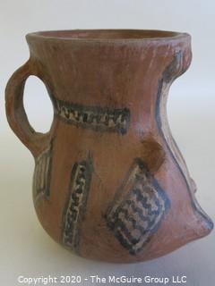 Hand Thrown and Painted Red Clay Pottery Vase. Made in Peru. Measures approximately 4 1/2" X 4 1/2"