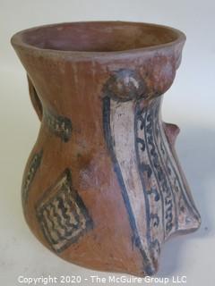 Hand Thrown and Painted Red Clay Pottery Vase. Made in Peru. Measures approximately 4 1/2" X 4 1/2"