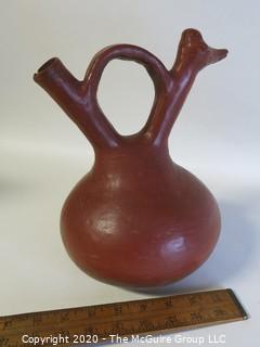 Hand Made Red Clay Pottery Goose Shaped Pitcher. Made in Peru. Measures approximately 10" X 8"