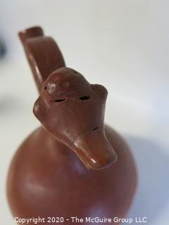 Hand Made Red Clay Pottery Goose Shaped Pitcher. Made in Peru. Measures approximately 10" X 8"