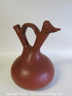 Hand Made Red Clay Pottery Goose Shaped Pitcher. Made in Peru. Measures approximately 10" X 8"