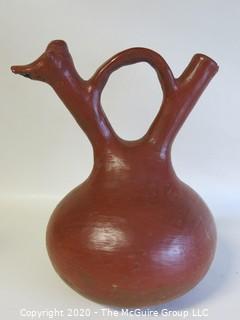 Hand Made Red Clay Pottery Goose Shaped Pitcher. Made in Peru. Measures approximately 10" X 8"