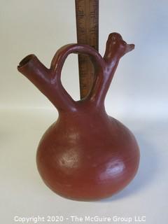 Hand Made Red Clay Pottery Goose Shaped Pitcher. Made in Peru. Measures approximately 10" X 8"