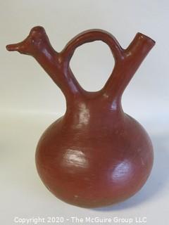 Hand Made Red Clay Pottery Goose Shaped Pitcher. Made in Peru. Measures approximately 10" X 8"