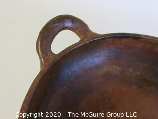 Hand Made Red Clay Pottery Double Handle Bowl. Made in Peru. Measures approximately 8" in diameter including handles