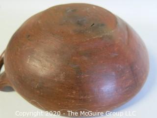 Hand Made Red Clay Pottery Double Handle Bowl. Made in Peru. Measures approximately 8" in diameter including handles