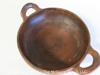 Hand Made Red Clay Pottery Double Handle Bowl. Made in Peru. Measures approximately 8" in diameter including handles