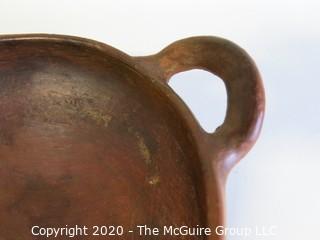 Hand Made Red Clay Pottery Double Handle Bowl. Made in Peru. Measures approximately 8" in diameter including handles