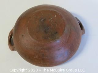 Hand Made Red Clay Pottery Double Handle Bowl. Made in Peru. Measures approximately 8" in diameter including handles