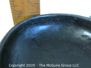 Hand Made Black Clay Pottery Double Handle Bowl. In the style of Barro Negro Pottery of Oaxaca, Mexico. Measures approximately 7" in diameter