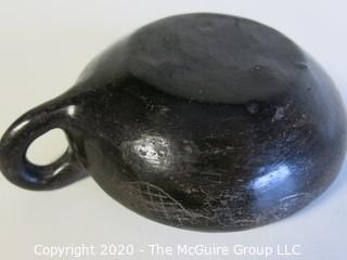 Hand Made Black Clay Pottery Single Handle Cup. In the style of Barro Negro Pottery of Oaxaca, Mexico.  Measures approximately 6" in diameter including handle