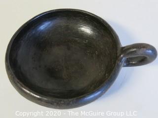 Hand Made Black Clay Pottery Single Handle Cup. In the style of Barro Negro Pottery of Oaxaca, Mexico.  Measures approximately 6" in diameter including handle