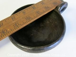 Hand Made Black Clay Pottery Single Handle Cup. In the style of Barro Negro Pottery of Oaxaca, Mexico.  Measures approximately 6" in diameter including handle