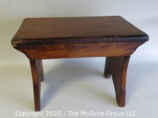 Primitive Hand Made Wooden Stool. Measures approximately 16" X 12"