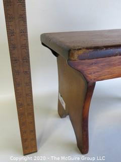 Primitive Hand Made Wooden Stool. Measures approximately 16" X 12"