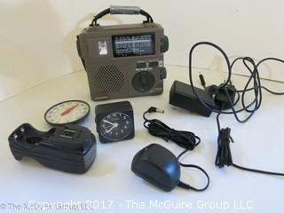 Collection including Grundig battery operated radio as well as a thermometer