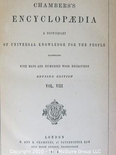 Four Volume Set - Chamber's Encyclopedia - Published 1884.  As is, some damage to cover and spine. 