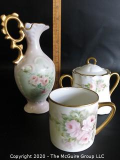 Three pieces of Hand Painted Limoges Porcelain.  Signed by Artist. Measures Approximately 8 1/2".