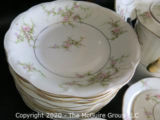 Set of Floral Decorated Theodore Haviland Porcelain in Rosalinde Pattern.  Includes Serving Pieces and Coffee Set.