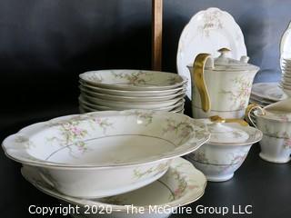 Set of Floral Decorated Theodore Haviland Porcelain in Rosalinde Pattern.  Includes Serving Pieces and Coffee Set.