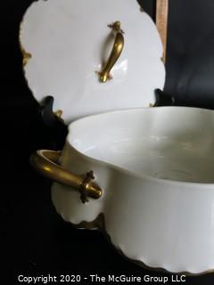 One White with Gold Gilt Decoration Haviland Limoges Serving Dish with Lid.