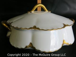 One White with Gold Gilt Decoration Haviland Limoges Serving Dish with Lid.