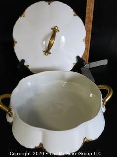 One White with Gold Gilt Decoration Haviland Limoges Serving Dish with Lid.