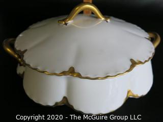 One White with Gold Gilt Decoration Haviland Limoges Serving Dish with Lid.