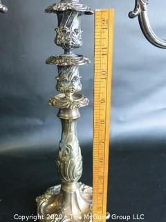 Ornate Silver Plate Three Light Candelabra 