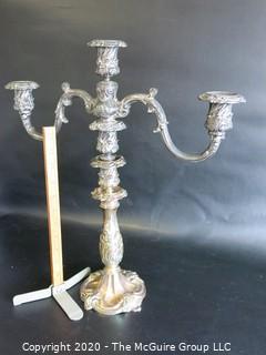 Ornate Silver Plate Three Light Candelabra 