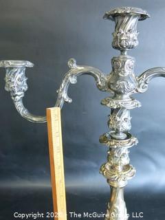 Ornate Silver Plate Three Light Candelabra 