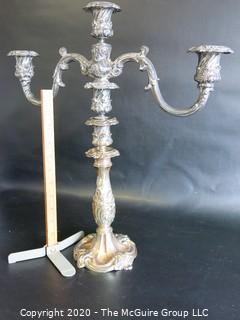 Ornate Silver Plate Three Light Candelabra 