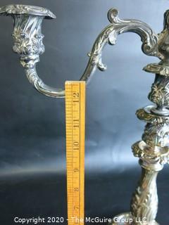 Ornate Silver Plate Three Light Candelabra 