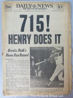 April 9, 1974 Daily News, Hank Aaron Hits 715th