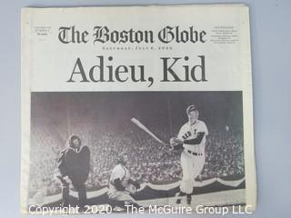 July 6, 2002 Boston Globe, Death of Ted Williams