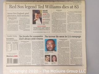 July 6, 2002 Boston Globe, Death of Ted Williams