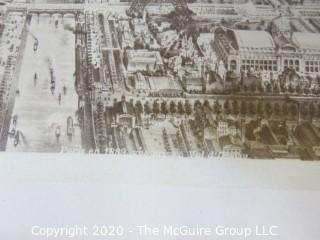 Double Sided Photo and Lithograph.  One side is a photo of "The Exposition Universelle of 1889, Paris, Pavillon Des Eaux.  The other is Black & White Lithograph "Vue Prise à vol d'Oiseau".