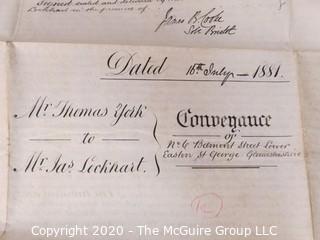 Authentic English Indenture Papers from 1881.  Signed with seals and on Vellum. 